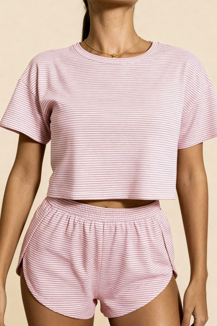 Carmen Crop Top &amp; Slit Shorts Set Pink