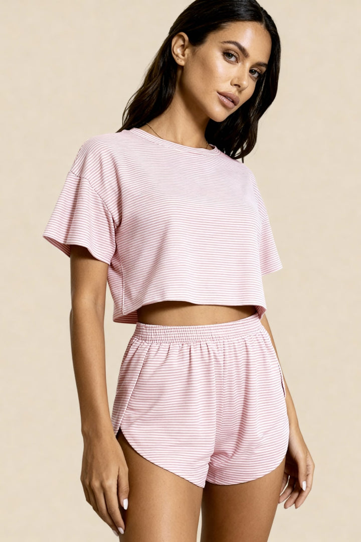 Carmen Crop Top &amp; Slit Shorts Set Pink