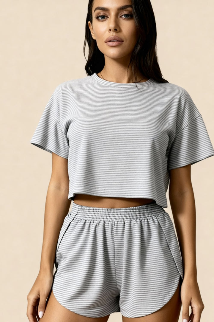 Carmen Crop Top &amp; Slit Shorts Set Grey