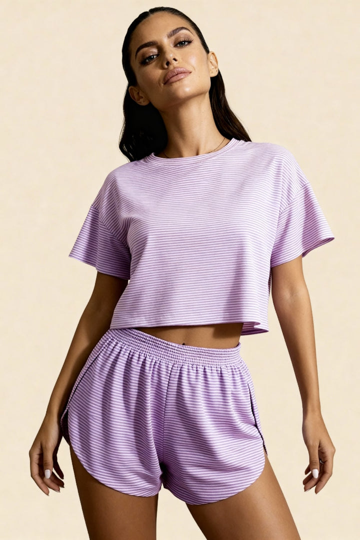 Carmen Crop Top &amp; Slit Shorts Set Purple