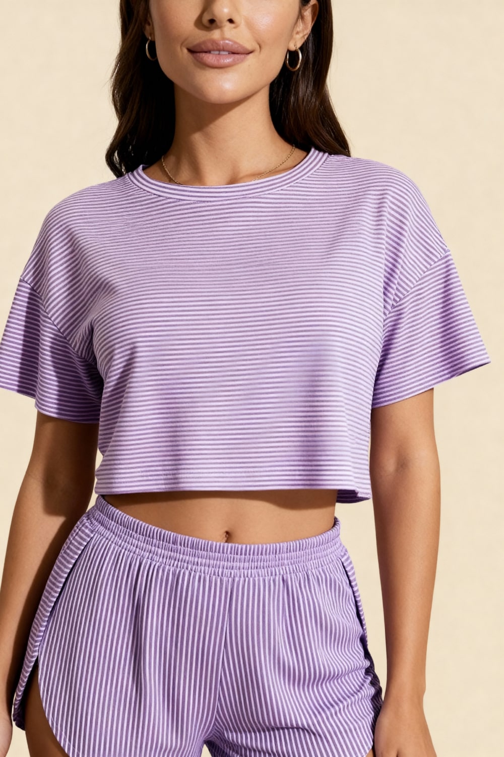 Carmen Crop Top &amp; Slit Shorts Set Purple